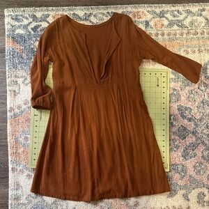 Copper linen voile handmade long sleeve boho tunic